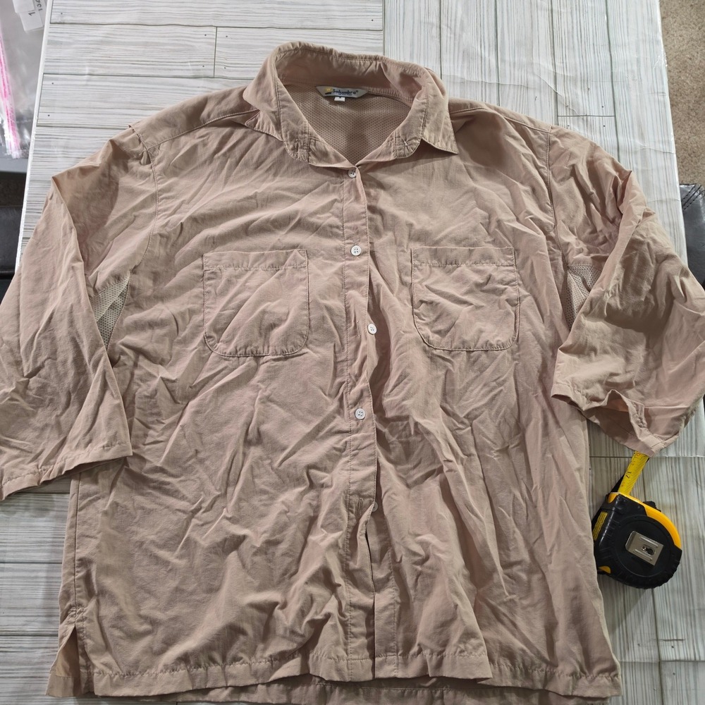 Solumbra Sun Protective Shirt Womens M Tan Khaki Long Sleeve Ventilated Mesh